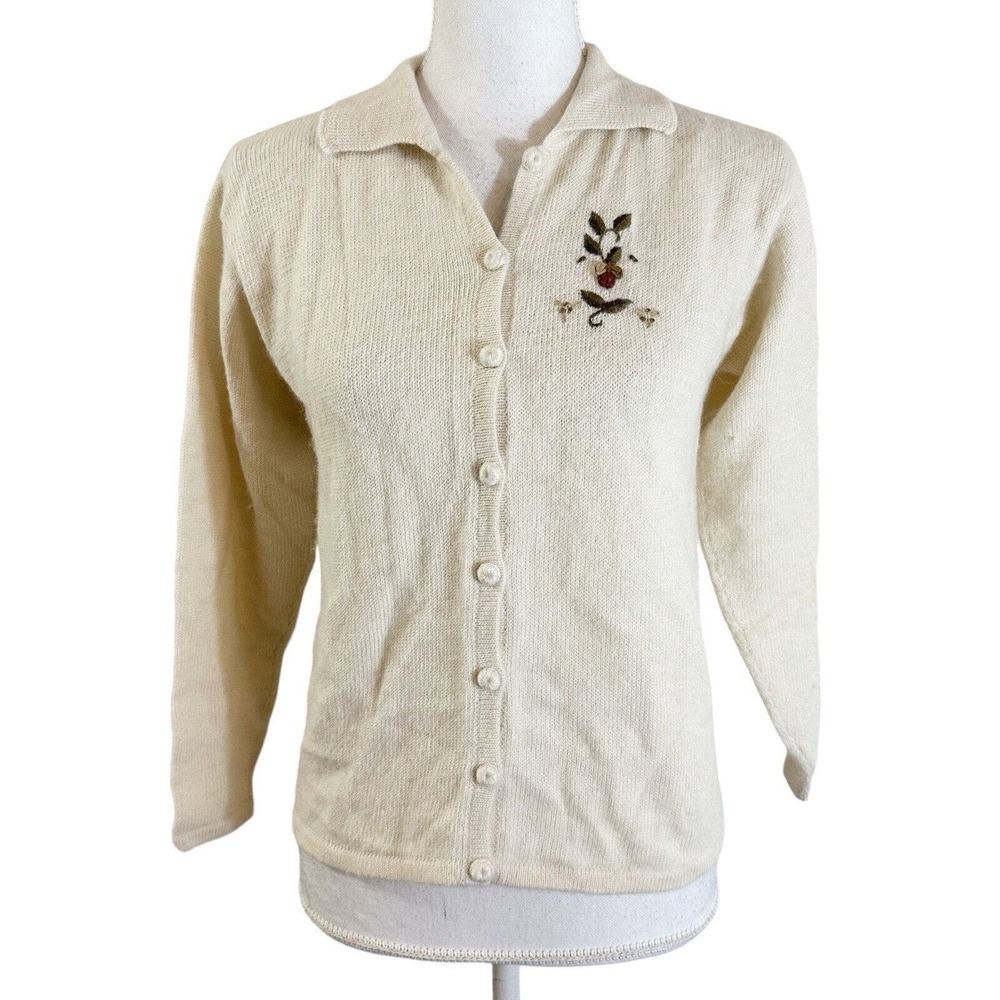 La Alpaca Womens Baby Peruvian Alpaca Cardigan‎ Sweater Embroidery *Flaw Small